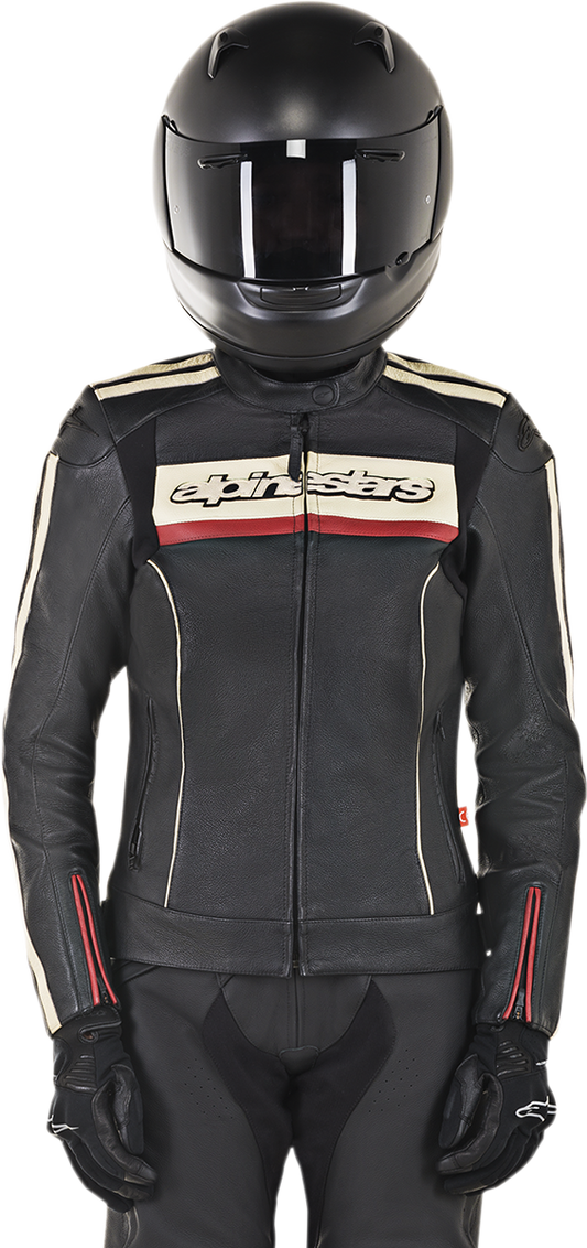 Alpinestars Stella Dyno v2 motorcycle jacket in black and red, US 28 / EU 44, featuring protective armor and stylish design.