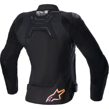 Alpinestars Stella SMX Air jacket in black, yellow, and pink, small size, displayed with zippered vents and sporty design.