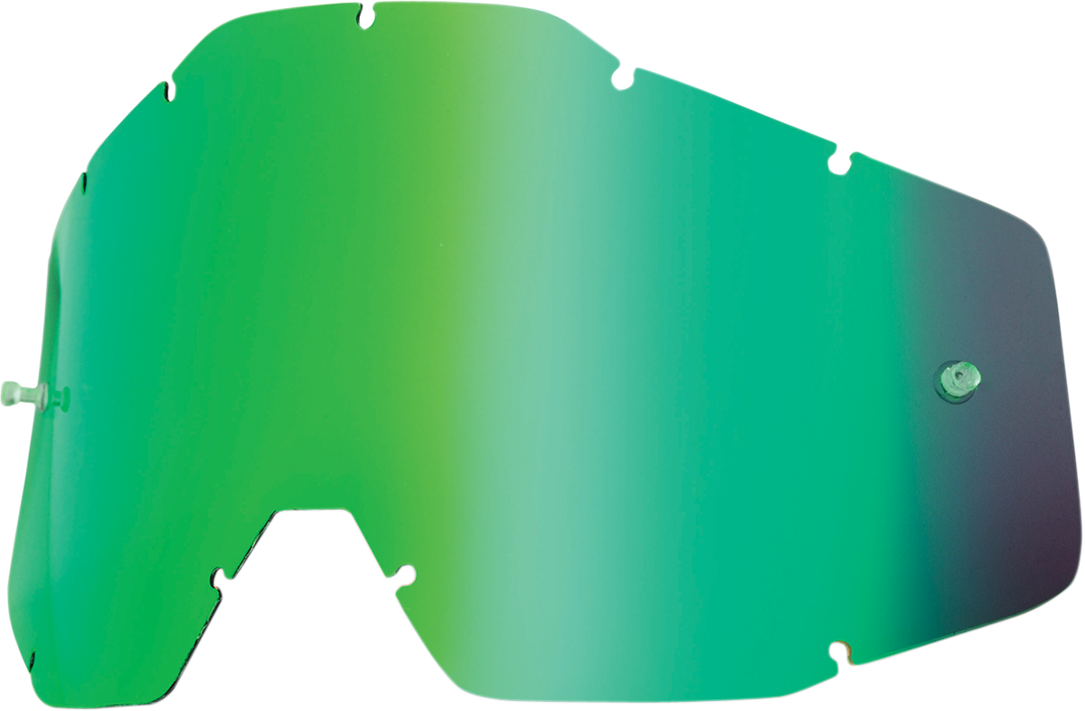 Green mirror lens for Accuri, Strata, Racecraft helmets by Bill's Exhausts, showing reflective surface and helmet fit.