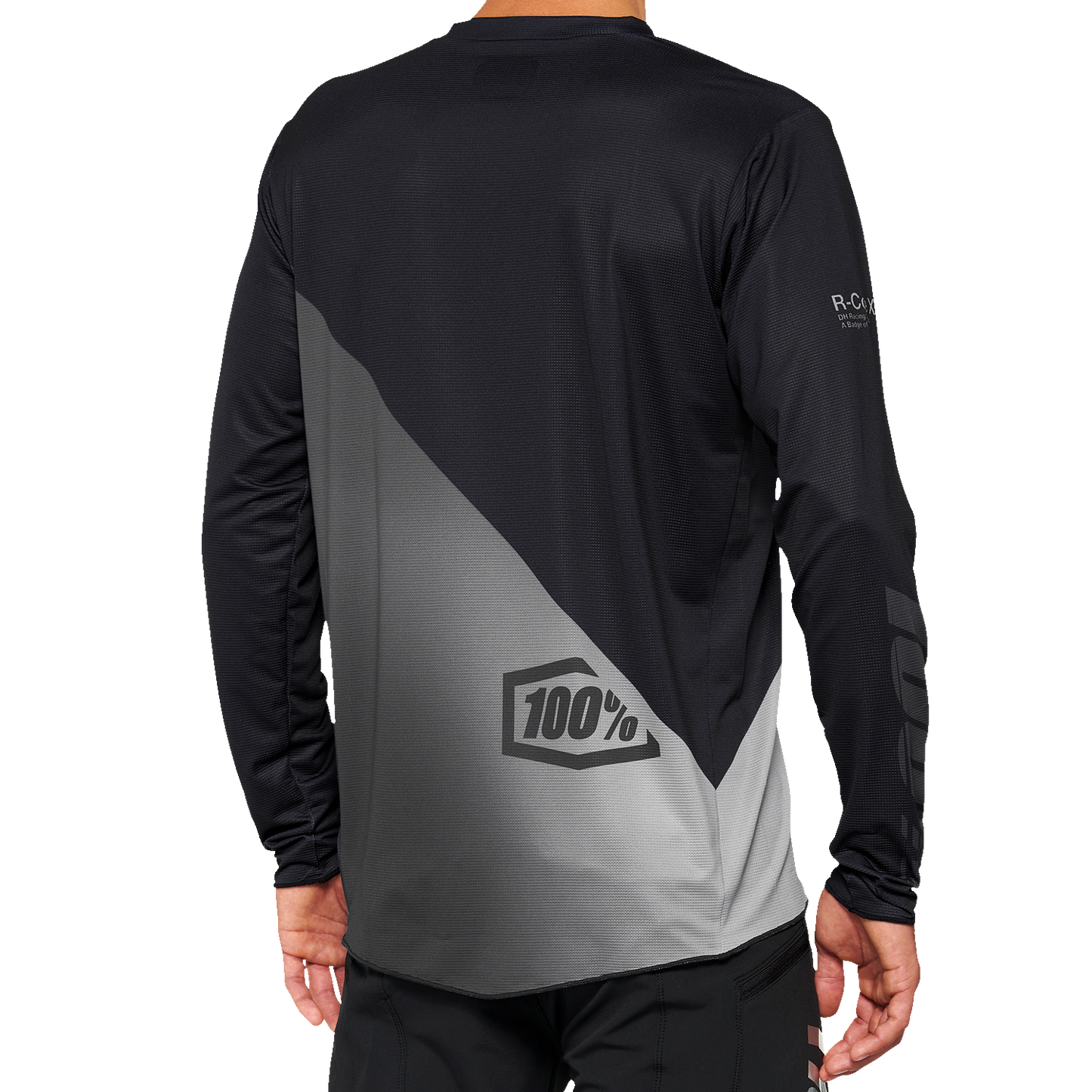 Bill's Exhausts 100% R-Core-X long-sleeve jersey in black and gray, 2XL, featuring comfortable athletic fit and branding details.
