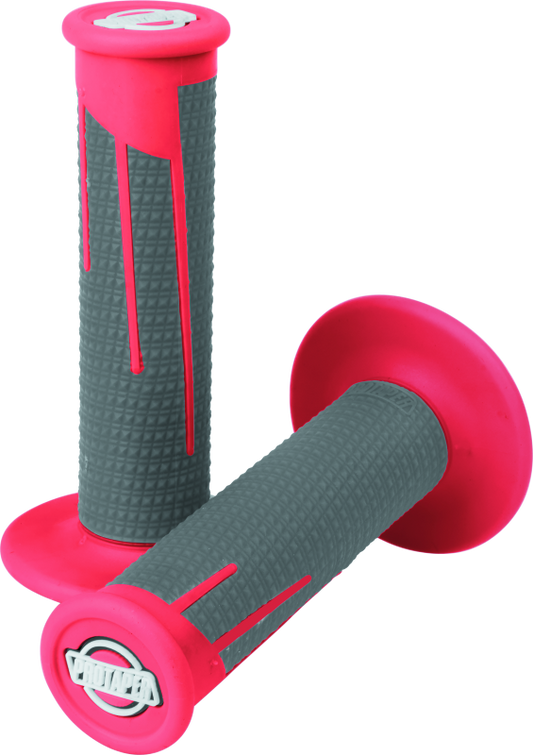 ProTaper Full Diamond Clamp-On Grips in red and dark gray, motorcycle handlebar grips by Bill's Exhausts.