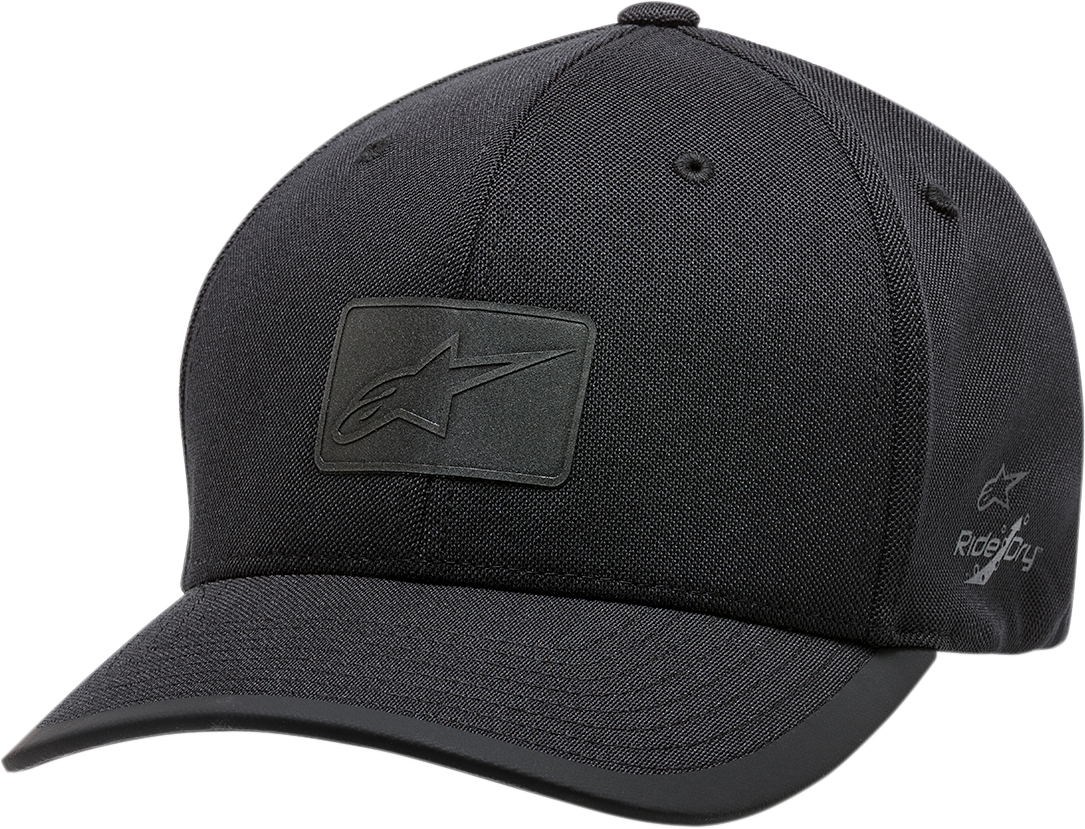 Black Alpinstars Tempo Hat in Small/Medium size, featuring a protective gear design and logo for motocross or riding safety.