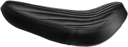 Black BILTWELL Midline Seat with tuck and roll design, featuring a sleek, classic motorcycle seat style by Bill's Exhausts.