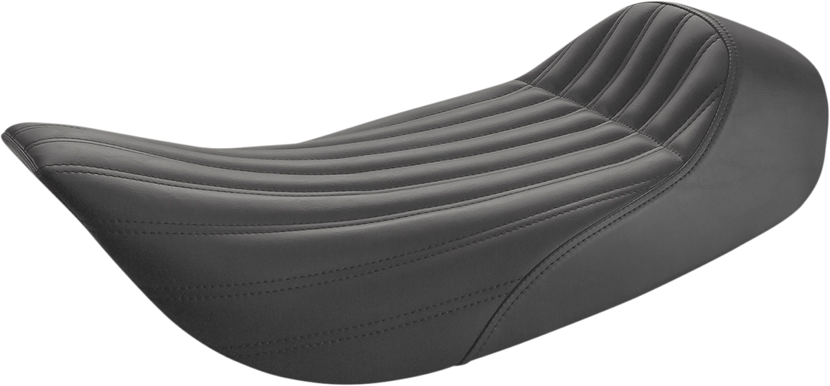Black SADDLEMEN Knuckle Solo Seat with ribbed design, designed for motorcycles, featuring a sleek and comfortable seat profile.