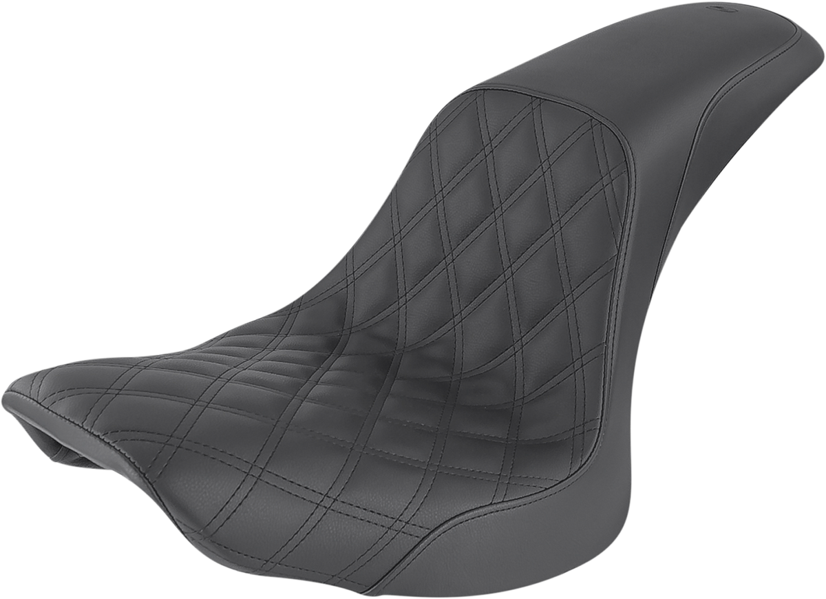 Black SADDLEMEN Profiler Seat for FLSTC 2006-2017, front lattice and rear smooth design, by Bill's Exhausts.