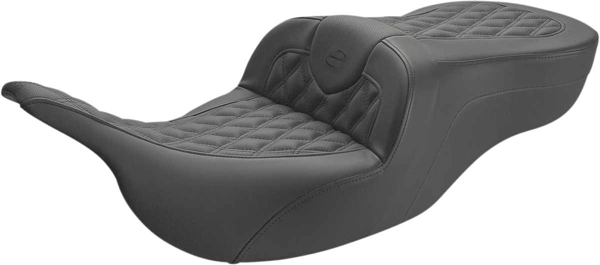 Bill's Exhausts SADDLEMEN Roadsofa seat with full lattice stitch, without backrest, showcasing sleek motorcycle seat design.