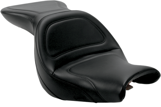 Black SADDLEMEN Explorer seat without backrest, stitched design, for motorcycle, by Bill's Exhausts.