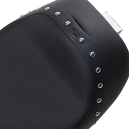 Black Studded SADDLEMEN Renegade Solo motorcycle seat with sleek design and detailed stud accents, designed for comfort and style.