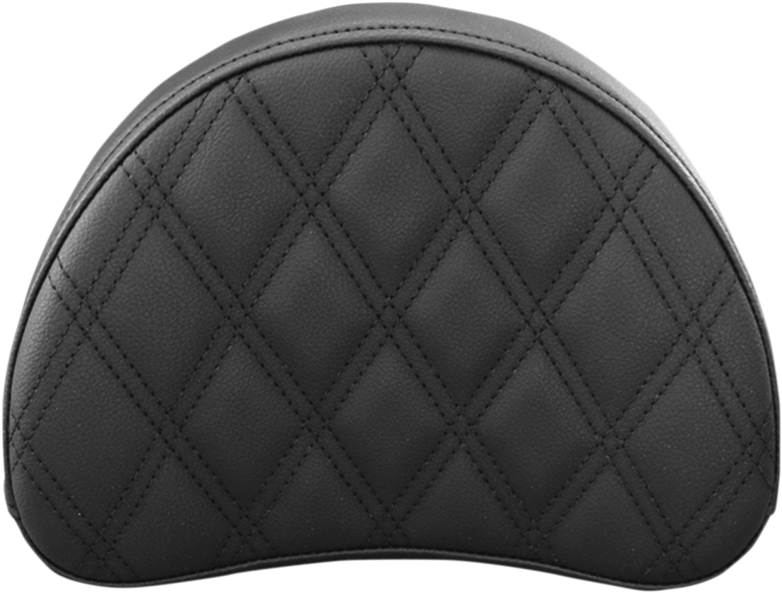 Black SADDLEMEN Sissy Bar Pad with lattice stitching for motorcycle seats, designed for comfort and style.