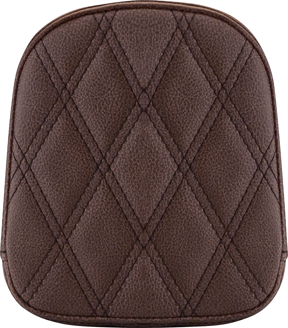 Brown Sissy Bar Pad with lattice stitching by Saddlemens for FL bikes 1999-2022, designed for comfortable seat support.