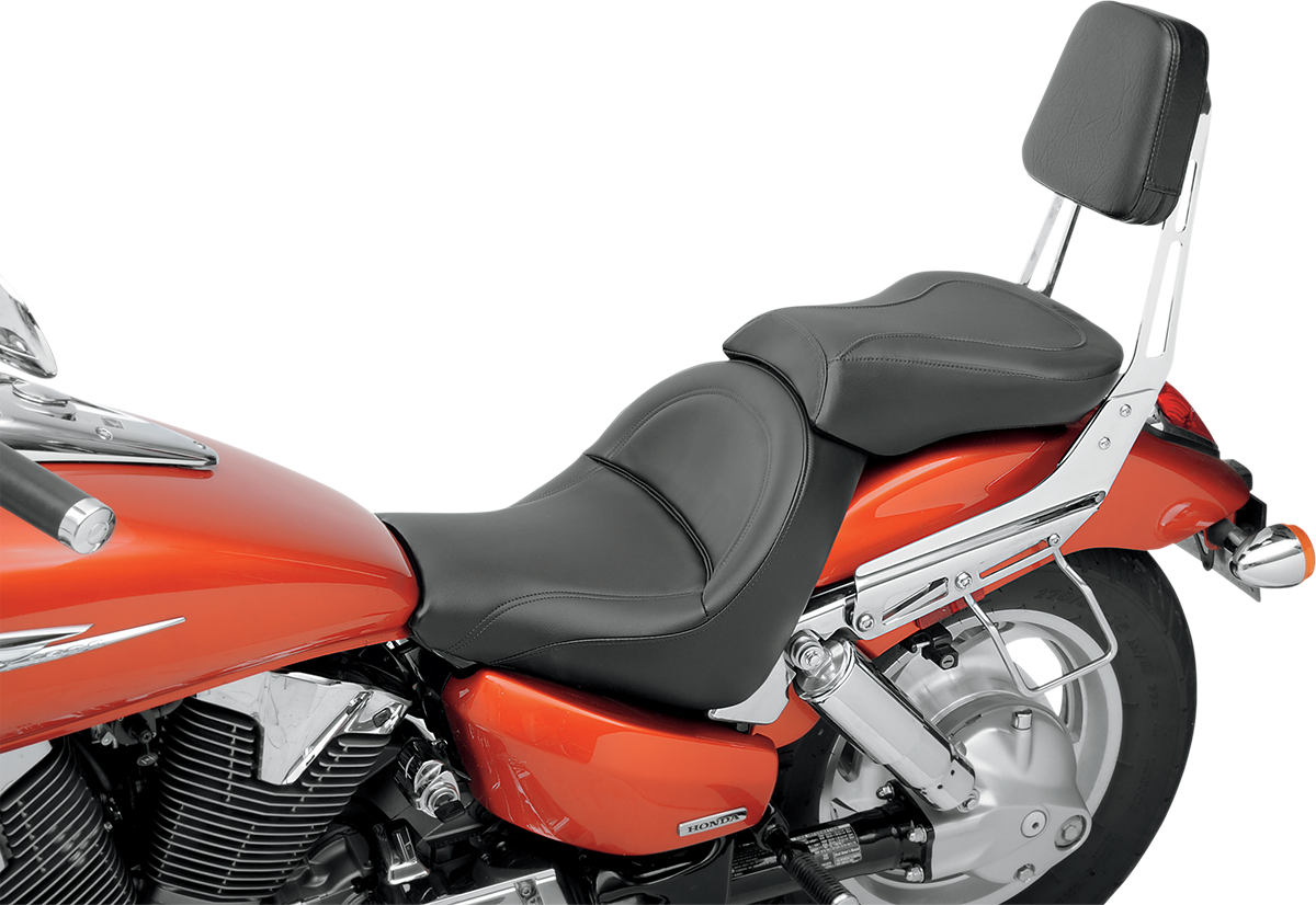 Bill's Exhausts SADDLEMEN Solo Seat for VTX1300R motorcycle, black leather with sleek, contoured design for rider comfort.