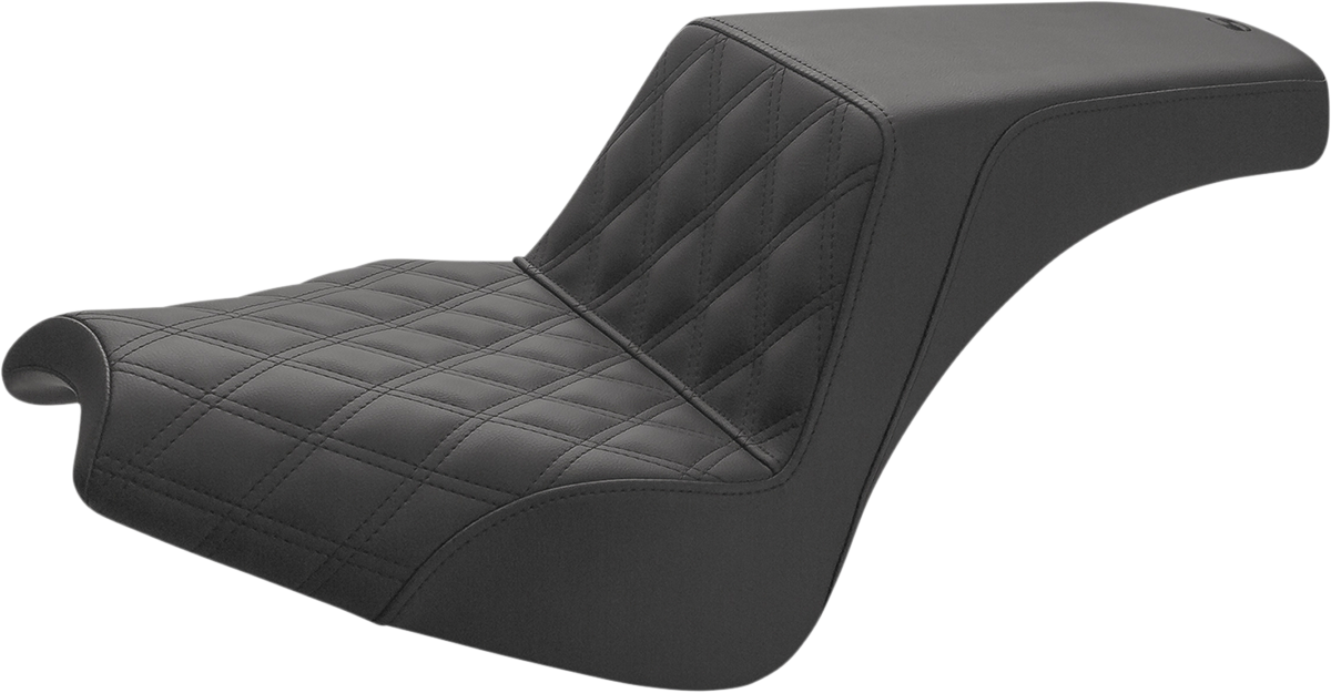 Black SADDLEMEN Step Up Seat with front lattice and rear smooth design for Chief I21-04-172 motorcycle seat by Bill's Exhausts.