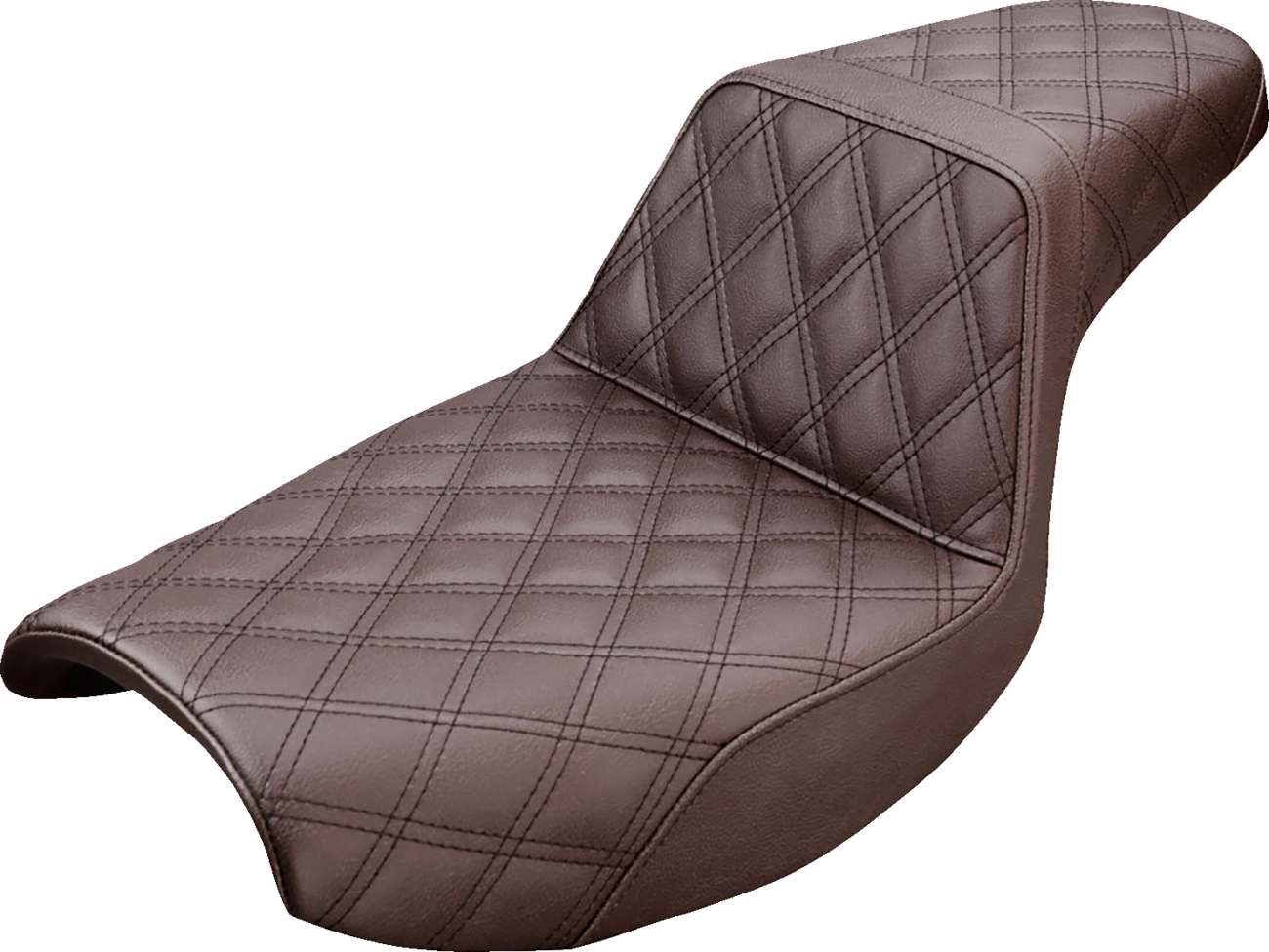 Brown SADDLEMEN Step-Up Seat with full lattice stitch for FXR motorcycles, designed for comfort and style.