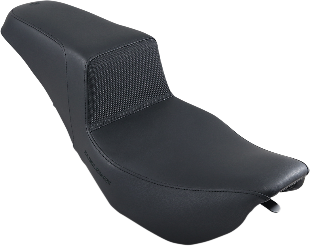 Black Saddlemen Step-Up Seat with gripper design for FLHR and FLHX motorcycles, featuring a comfortable, textured surface.