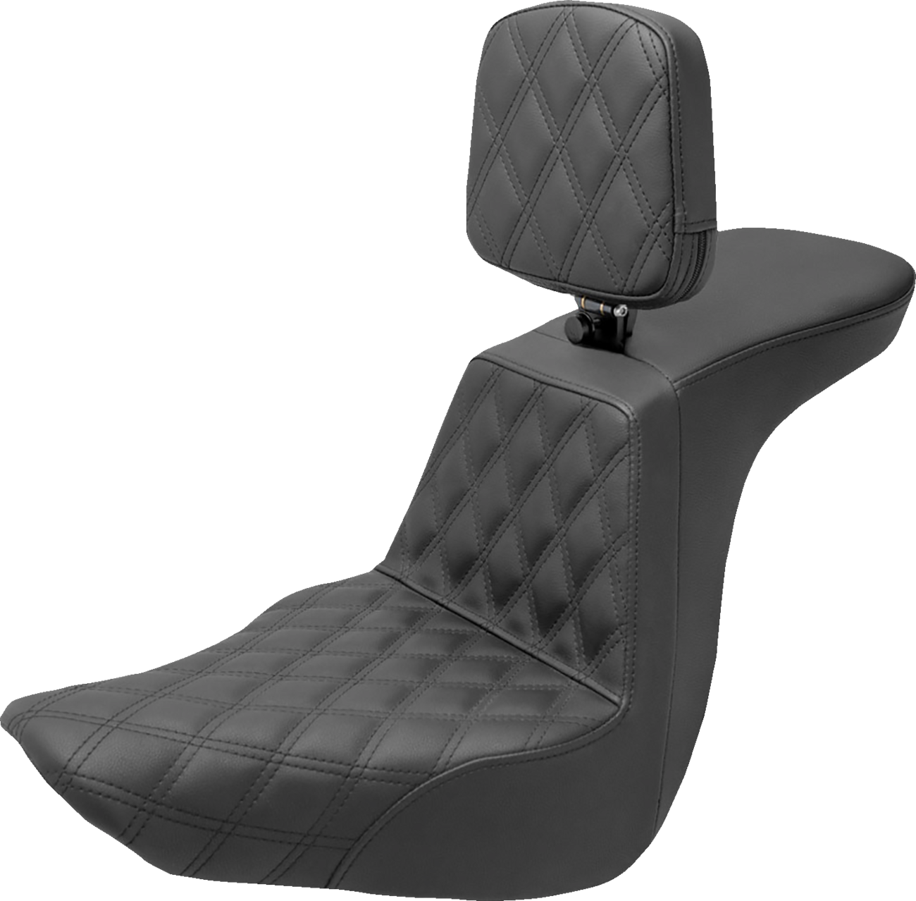 SADDLEMEN Tour Step Up Seat with rider backrest and front lattice stitch on a Harley FLSB/FXLR motorcycle, model 2018-2022