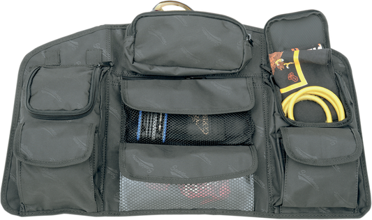 SADDLEMEN Trunk Lid Organizer for seats by Bill's Exhausts, showing the durable black storage compartment attached to a vehicle trunk lid.