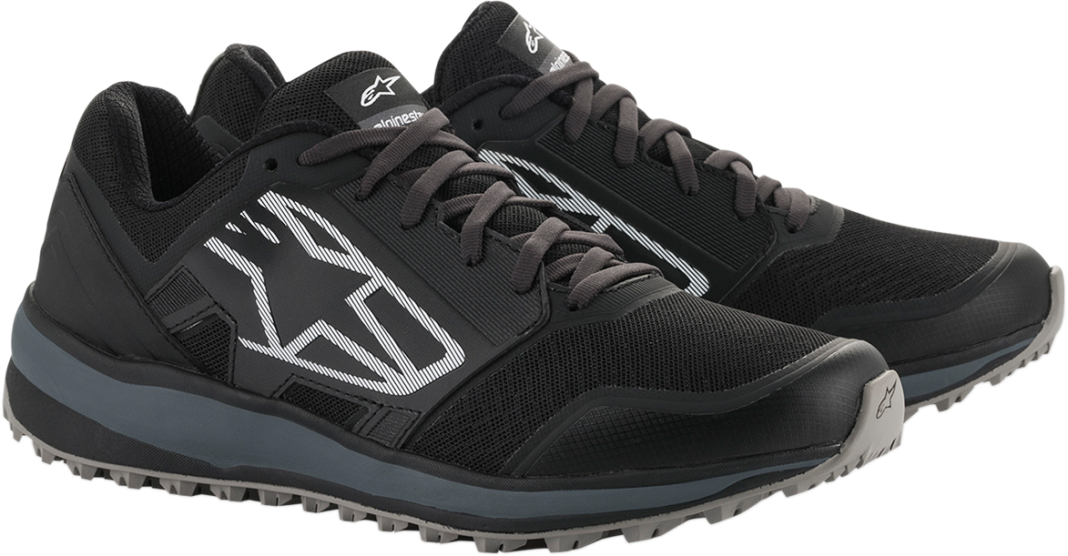 Alpinestars Meta Trail shoes in black and dark gray, US size 8, featuring rugged trail shoe design with durable materials.