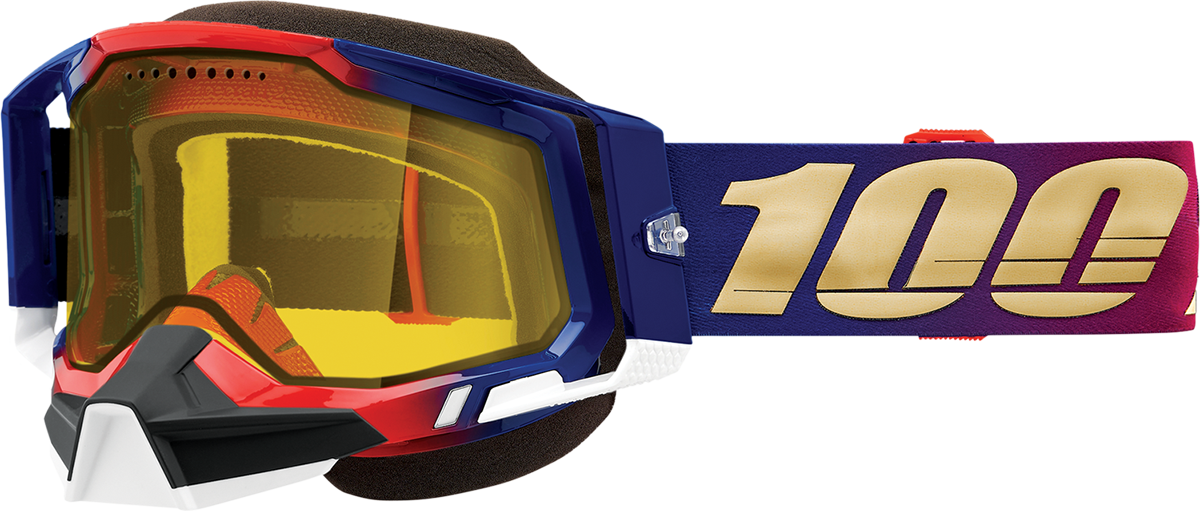 Bill's Exhausts 100% Racecraft 2 snow goggles in yellow, featuring sleek design and adjustable strap for winter sports skiing and snowboarding.