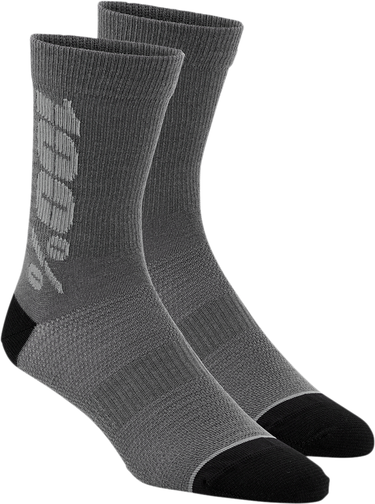 Bill's Exhausts 100% Rythym Socks in charcoal gray, large/XL size, featuring a comfortable knit design and brand logo details.