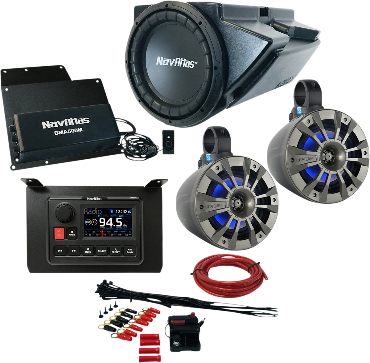 Bill's Exhausts NAVATLAS Audio Kit Zone 3 Turbo S speakers for RZR1Zone3S off-road vehicle, showcasing compact speaker design.