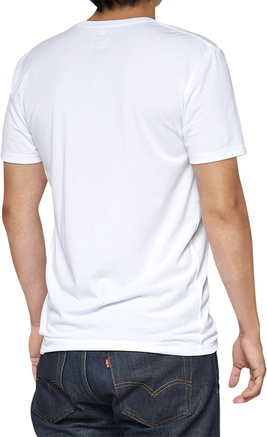 White Tech Surman T-Shirt by Bill's Exhausts, large size, with front graphic design, casual fit, cotton fabric.