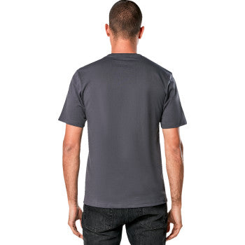 Alpinestars Always 2.0 CSF T-Shirt in charcoal, black, and blue, medium size, featuring the brand logo on the front.