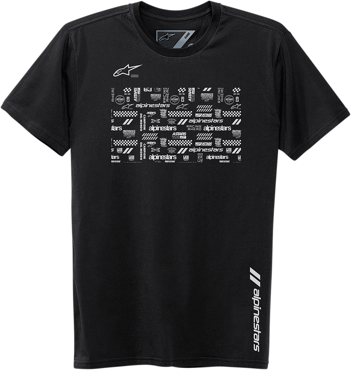 Black Alpinestars Chaotic T-Shirt in medium, featuring bold graphic design and comfortable cotton fabric.