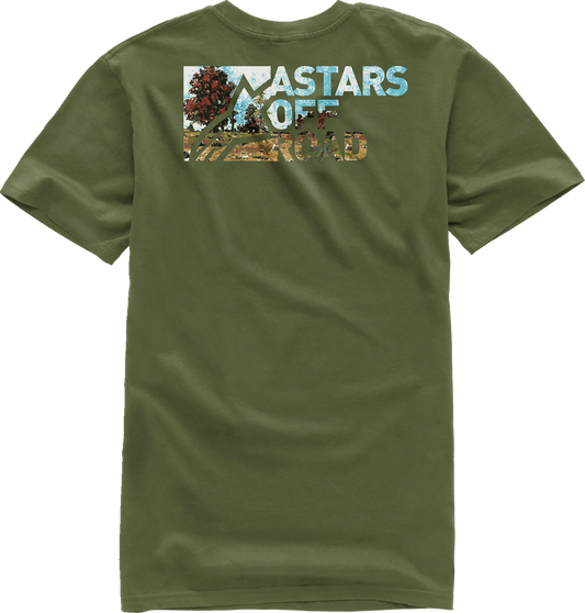 Alpinestars painted T-shirt in military green, medium size, casual short-sleeve T-shirt from Bill's Exhausts.