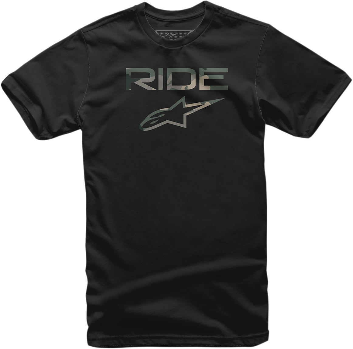 Alpinestars Ride 2.0 T-Shirt in camo and black, XL size, featuring the Alpinestars logo and sporty design.