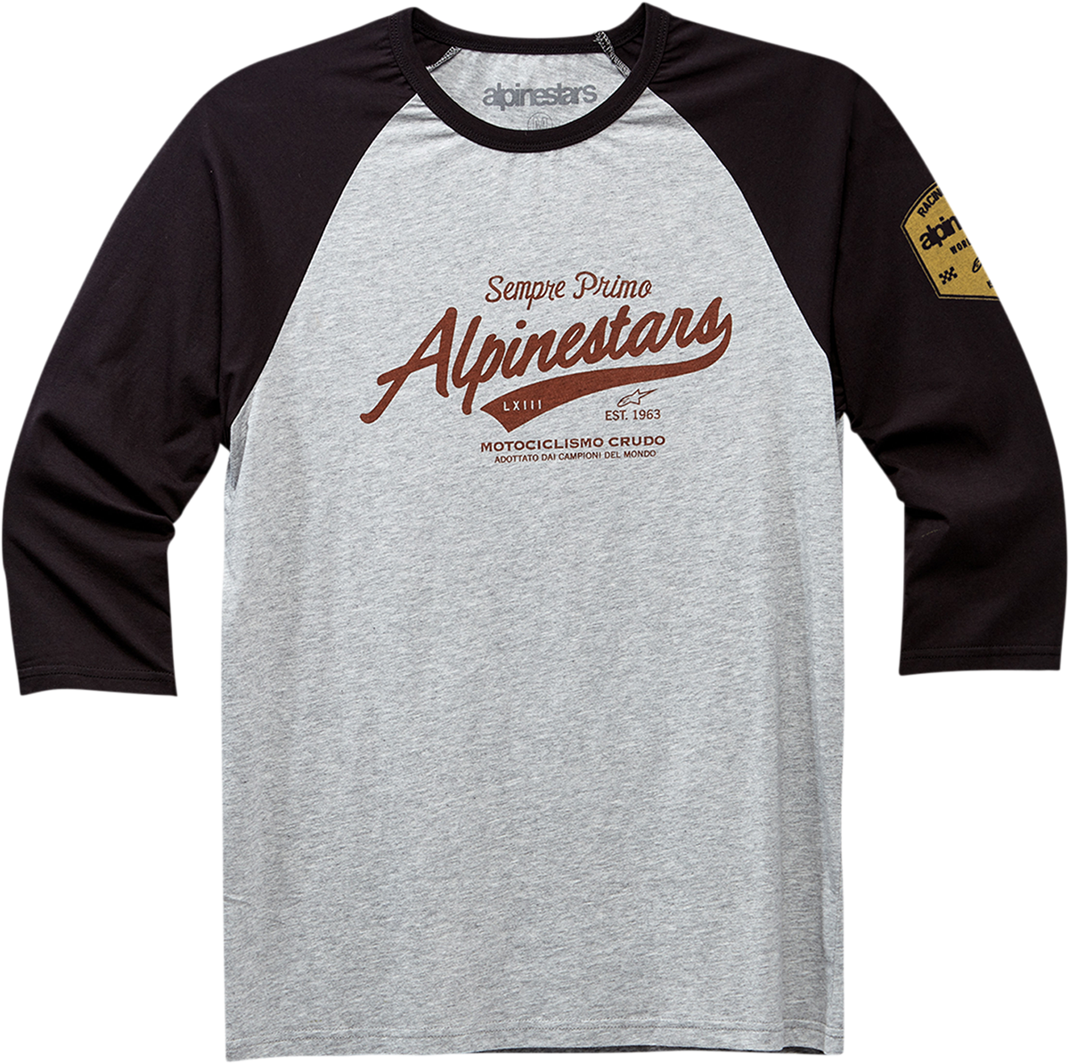 Black and Heather Gray Alpinstars Script T-Shirt in XL size, featuring the brand logo on the front, made from soft cotton fabric.