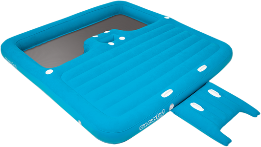 Colorful AIRHEAD Sports Group Sun Comfort Island towable water float with multiple handles and spacious seating for fun on the water.