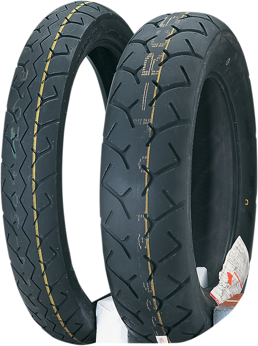 BRIDGESTONE Exedra G701 front tire for cruiser bikes, 150/80R17, showcasing the tread pattern and sidewall design.