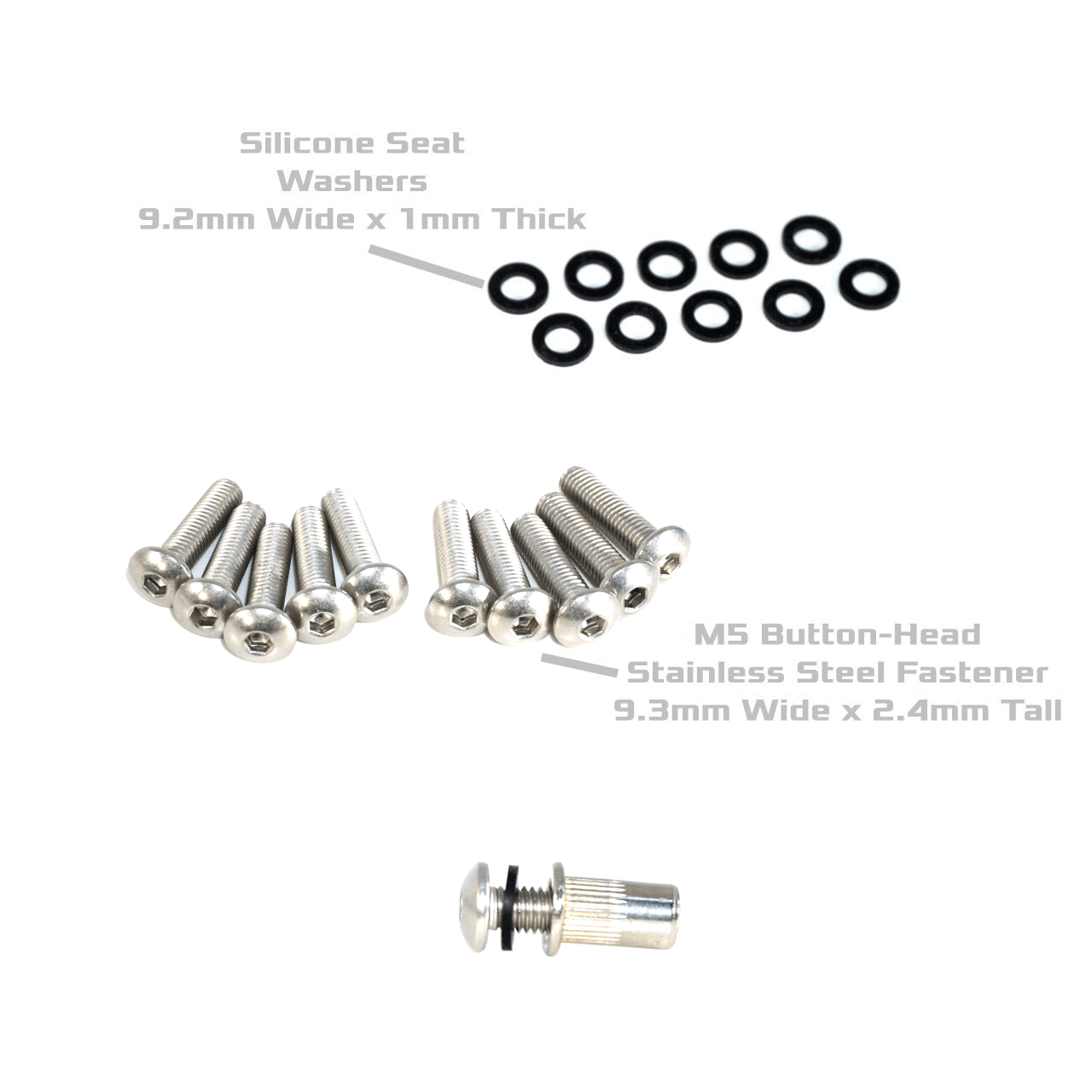 ZSPEC Button-Head Body Kit Fastener, M5x20mm Stainless w/Rivet Nut, Per Each - Howling Moto