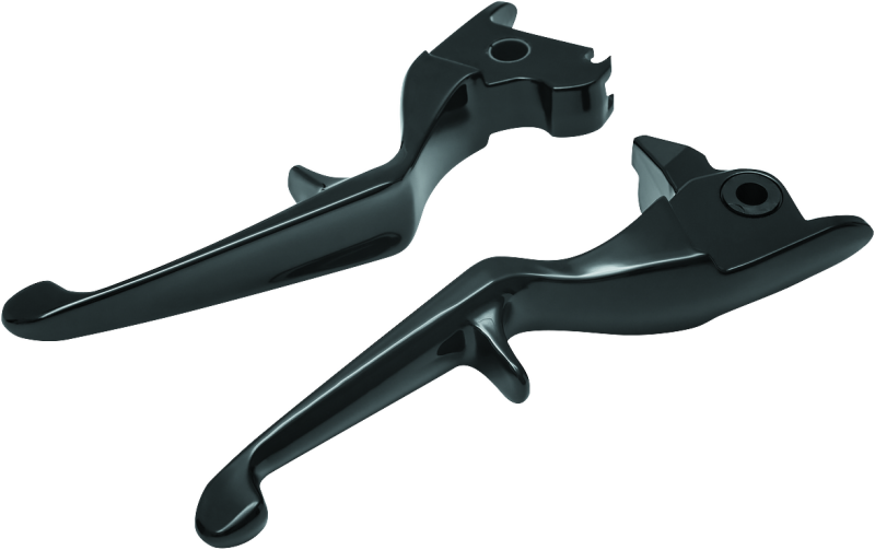 Kuryakyn Trigger Levers for Harley-Davidson Touring 2014-2016 in gloss black, showing close-up of ergonomic handle design