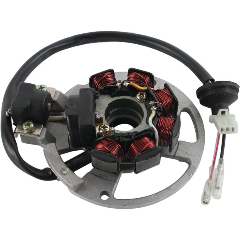 QuadBoss E-TON AXL-90 Thunder Stator for Polaris and E-TON 90 models, showing the engine part with wiring and coil components.