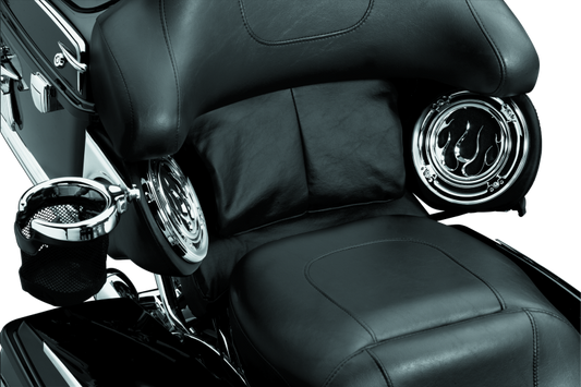 Kuryakyn Tour-Pak Relocator Filler Pad for Harley Davidson Touring models 1997-2013, showing the black filler pad in use