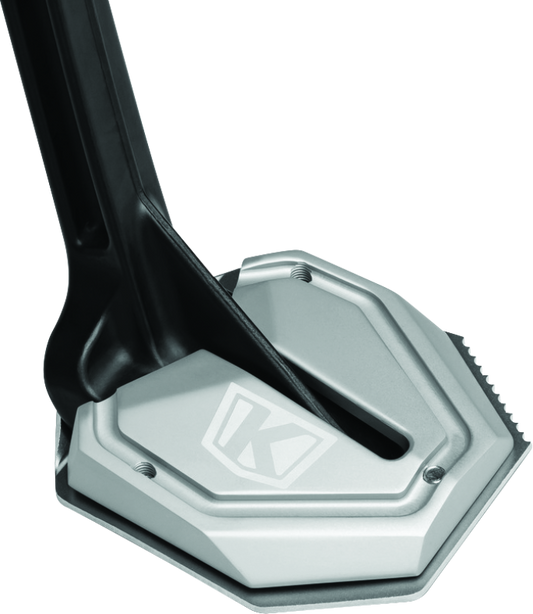 Kuryakyn Lodestar Kickstand Shoe in silver for Honda Africa Twin motorcycle, showing the metallic finish and fitment details