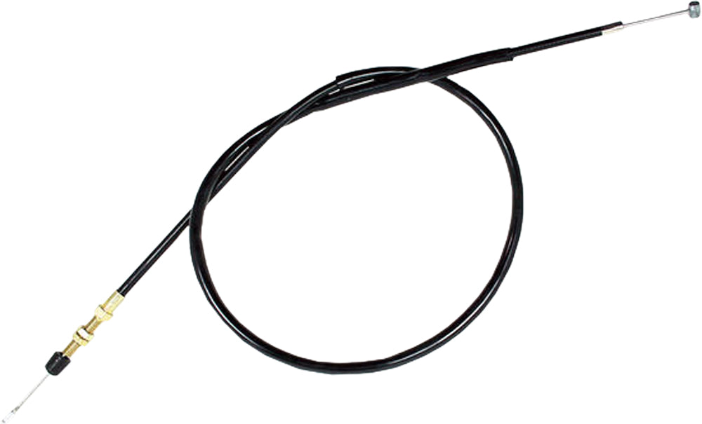 Motion Pro black vinyl clutch cable with chrome fittings and longitudinal wound housing for motorcycle control.