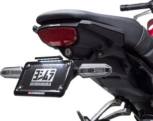YOSHIMURA Fender Eliminator Kit for Honda motorcycles, showing sleek black metal mount and compact design for clean tail finish.