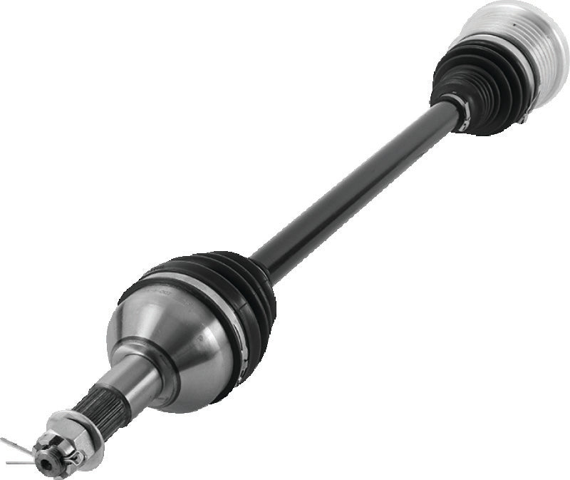 QuadBoss rear left replacement axle for Can-Am Maverick 1000R, 2013-2017, showing the durable metal shaft and splined end.