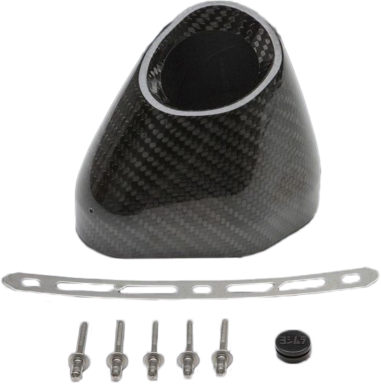 YOSHIMURA Yoshimura YM7-CFR-K end cap kit for R77 R/H CF slash cut motorcycle exhaust, right side view with carbon fiber finish.