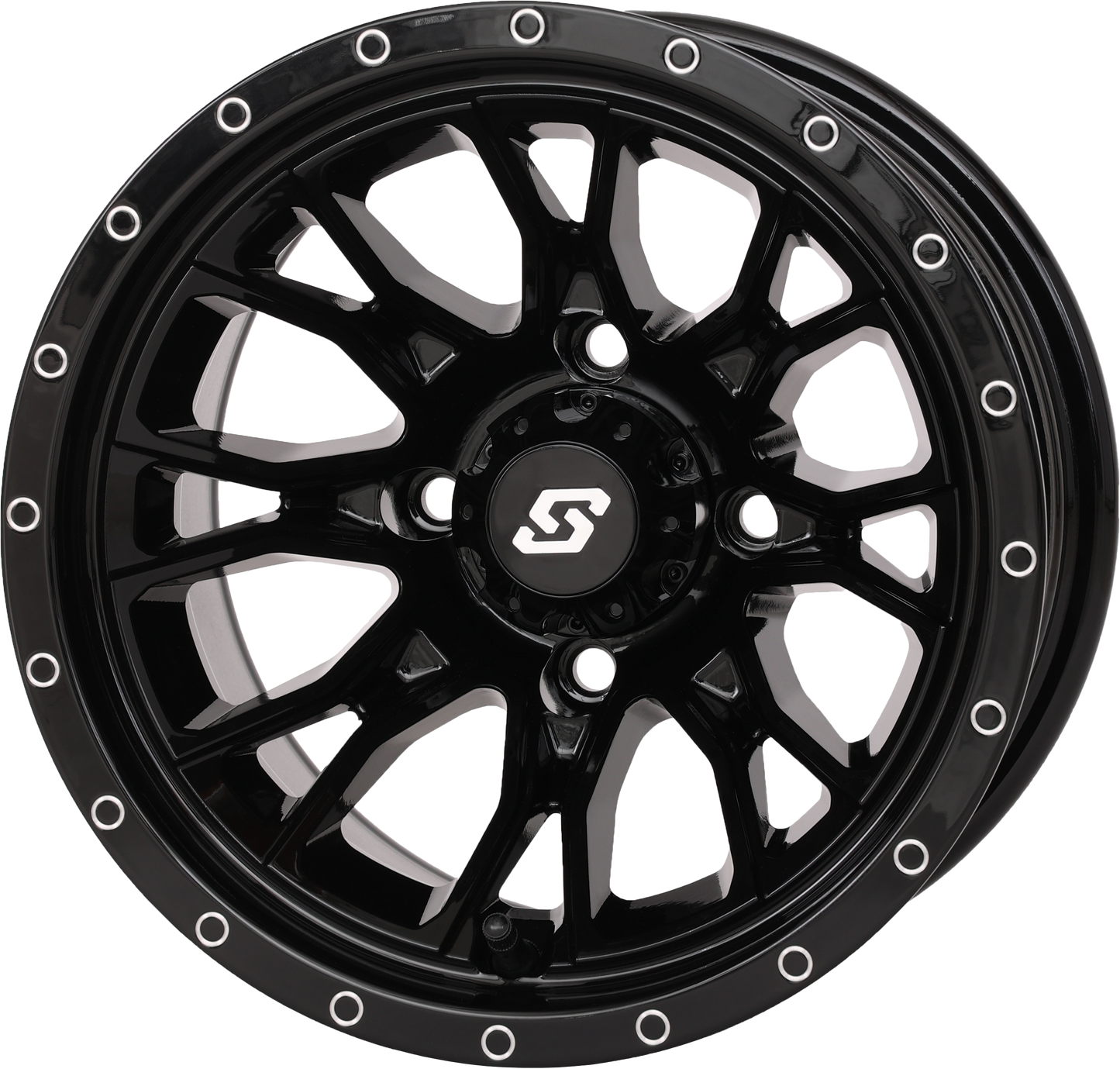 Sedona Fusion 12x7 inch gloss black wheel with 2+5 offset and 4/110 bolt pattern, designed for off-road or custom vehicles.