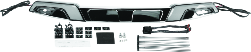 Kuryakyn Tracer Windshield Trim for Harley Davidson FLH models in chrome, shown on motorcycle with windshield installed.