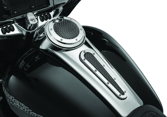 Chrome mesh dash insert for Harley-Davidson Street Glide by Kuryakyn, designed to enhance the dashboard with a stylish finish.