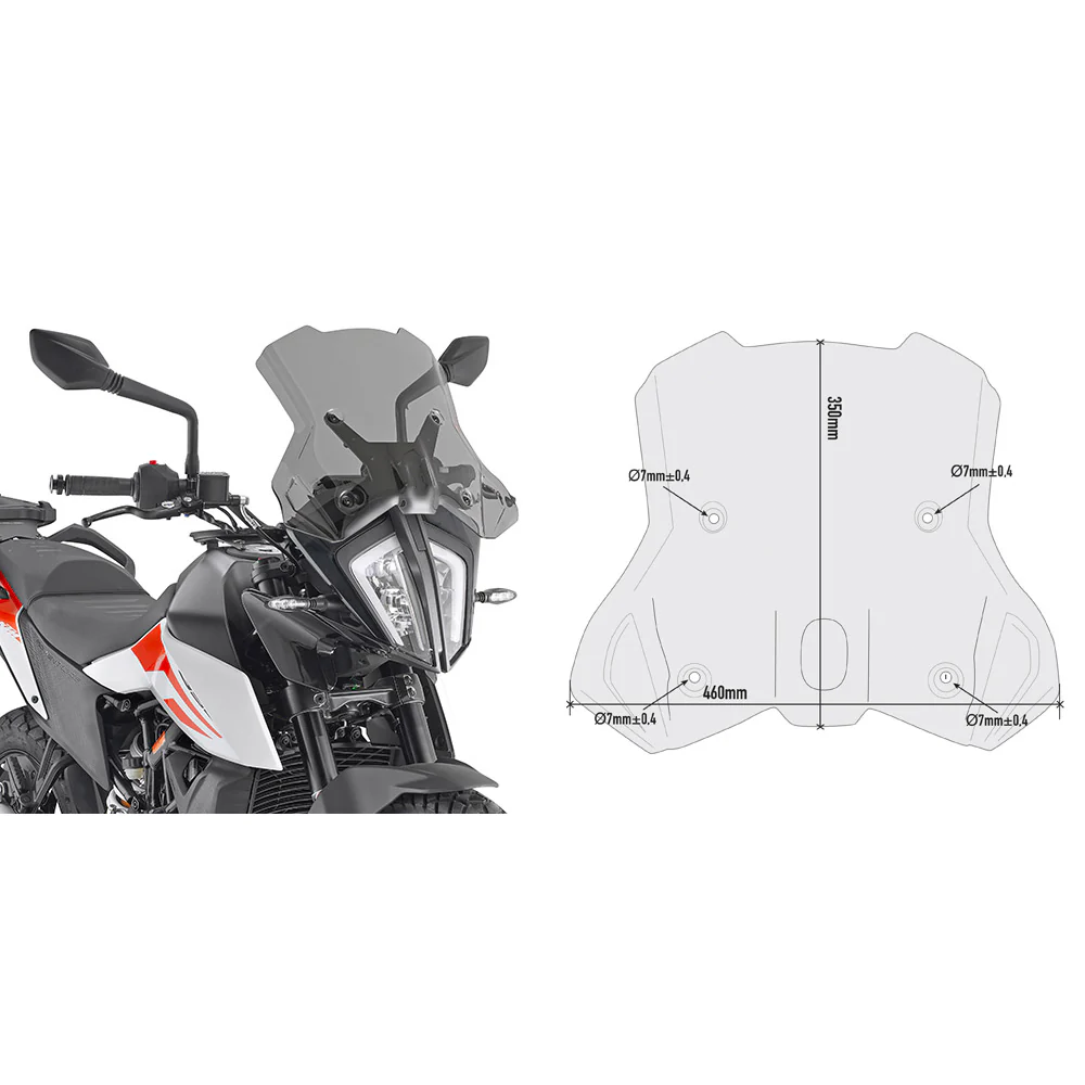 GIVI 7710D smoke windshield for KTM motorcycles providing enhanced wind protection and stylish aerodynamic design