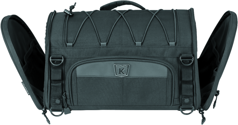 Kuryakyn Momentum Drifter Bag with 42-liter capacity, versatile luggage for powersports adventures, shown in black with adjustable straps.