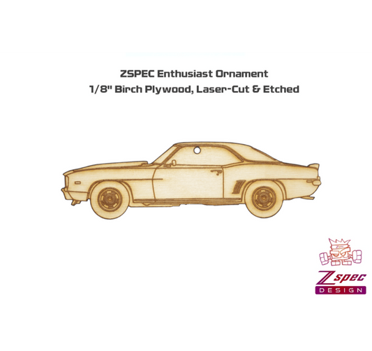 ZSPEC Laser-Engraved Wood Ornament, Style: Classic Camaro, Birch, ~5-inches Wide - Howling Moto