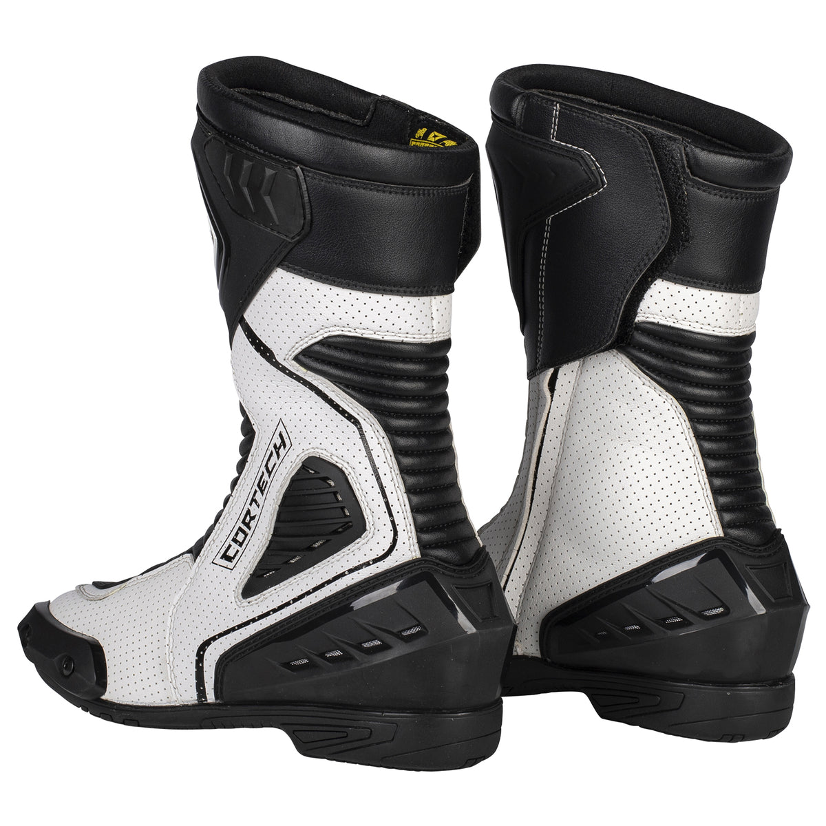 Cortech men's Apex RR Air Boot in white with protective armor and ventilation panels for riding comfort and safety.