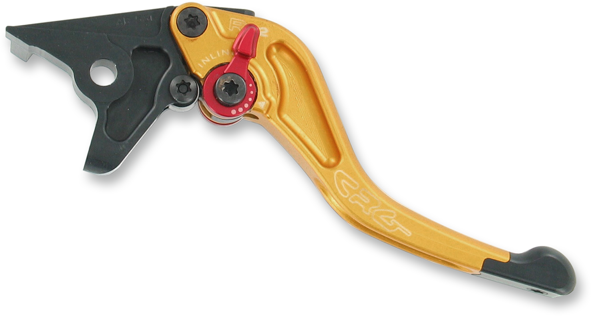 CRG RC2 Shorty Brake Lever in gold finish for motorcycle control, showcasing sleek design and ergonomic grip.