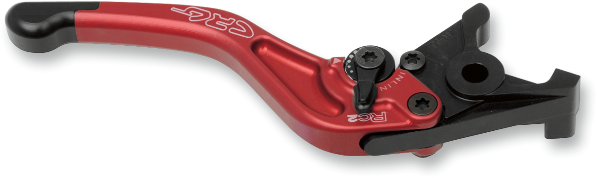 Red CRG RC2 Shorty Brake Lever for motorcycle, showcasing the compact, ergonomic design with brand markings.